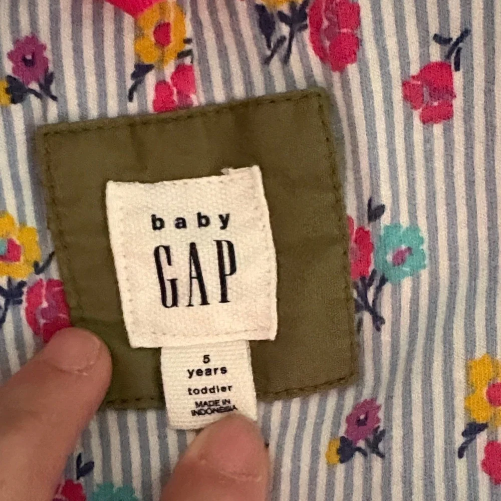 Baby Gap Girls Olive Green Hooded Jacket Gently Loved 5 Floral Lining